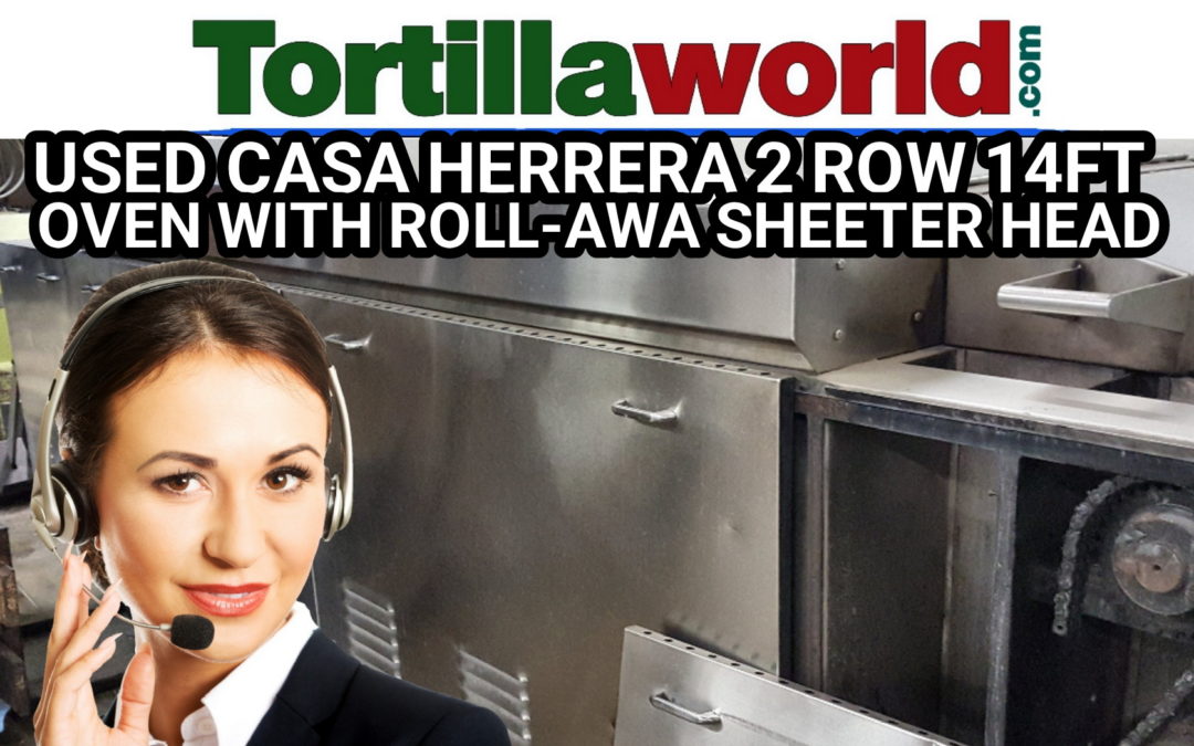 Used Casa Herrera 2 row corn tortilla 14 ft. oven/roll-away sheeter head for sale