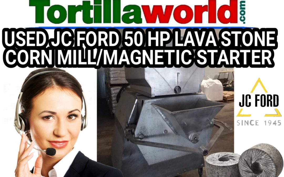 Used JC Ford 50 HP corn mill, hopper & magnetic starter for sale