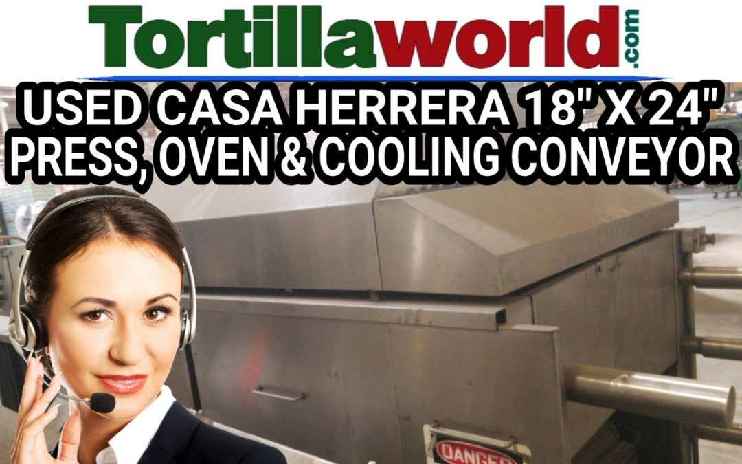 Used Casa Herrera 18″ X 24″ flour press, oven & cooling conveyor for sale
